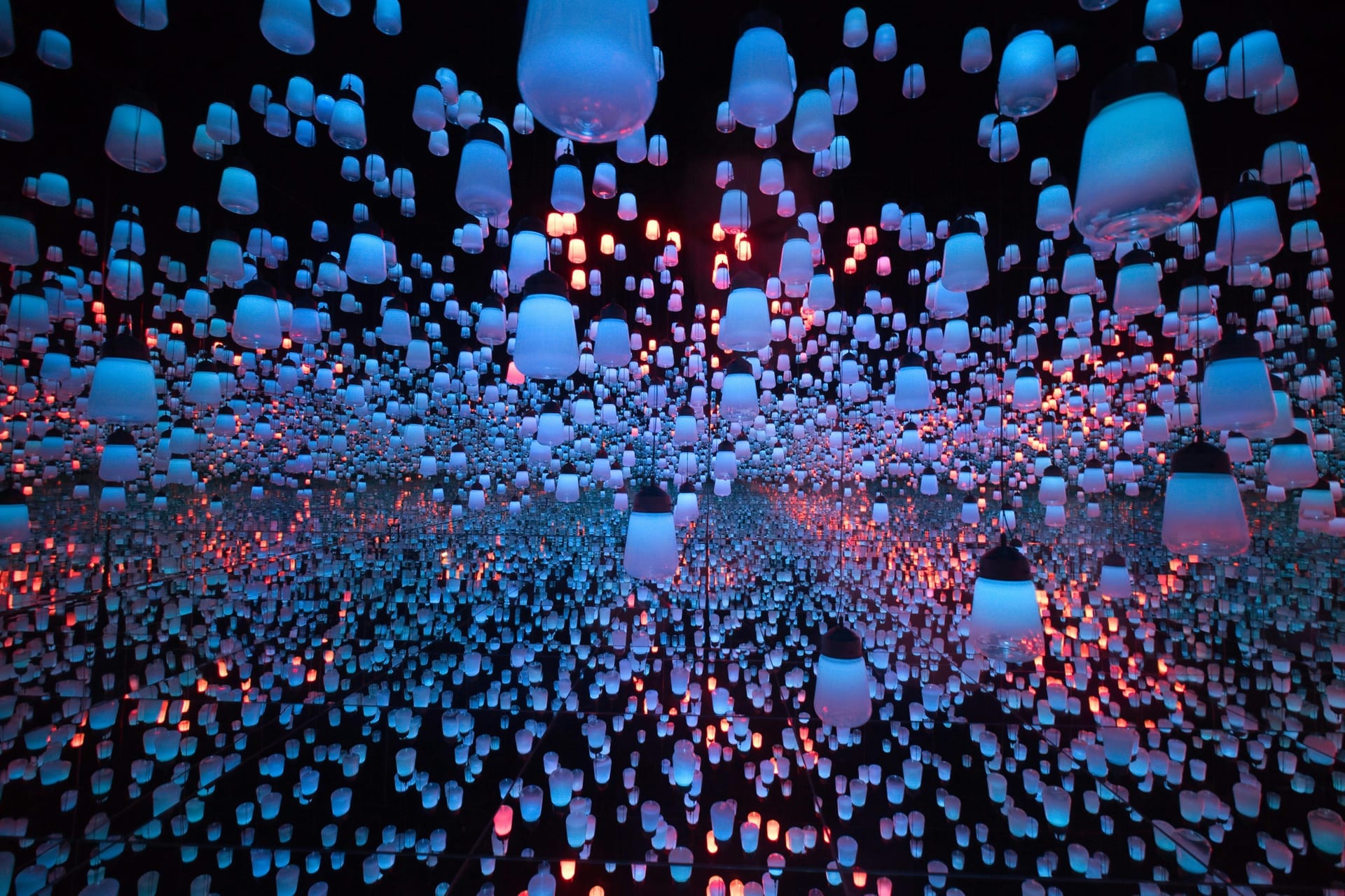 teamLab Planets mirrored infinity room with suspended light spheres, Toyosu, Tokyo, Japan